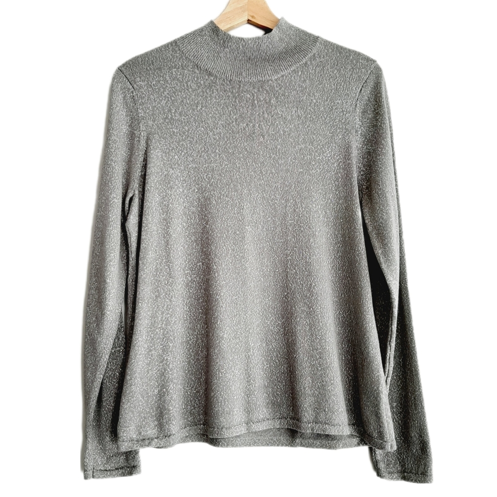 XL Nanette Lepore Silver Metallic Turtleneck Sweater